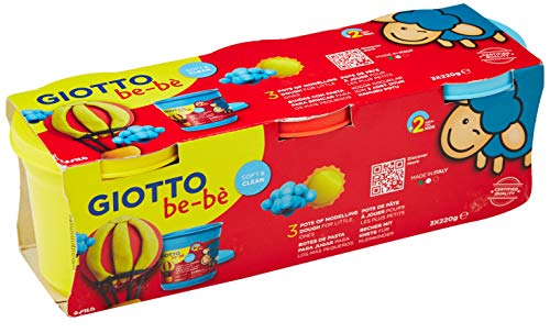 GIOTTO be-bè 463100 - Estuche súper pasta para jugar, elaborada a base de ingredientes naturales, botes de 220 g, 3 unidades, color amarillo, azul y rojo