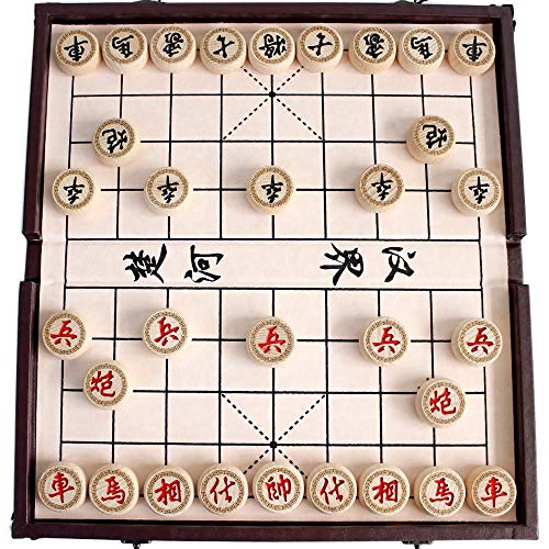 Gobus Juego de ajedrez Chino en una Caja Plegable Juegos de Viaje Juegos de Xiangqi Juegos de Mesa fantásticos para Principiantes y Jugadores de ajedrez (Color de la Caja de Cuero al Azar)
