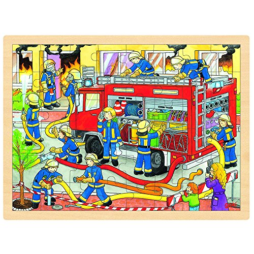 GOKI- Puzzles de Madera Encaje, Bomberos En Acción, Multicolor (57527)