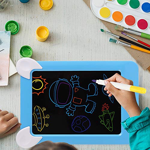 GOLDGE Tablero de Dibujo 3D Mágico, Pizarra Magnética Conjunto con Luces LED Educativo Infantil Dibujo, con Bolsas de Terciopelo, Azul