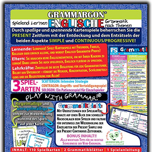 GRAMMARGON® Spielend Lernen Englische Grammatik nach Themen: Present Simple VS Present Continuous/Progressive | unterhaltsames Kartenspiel zum Lernen der englischen Sprache für Kinder & Erwachsene …