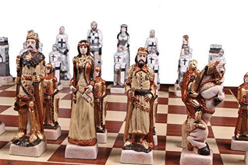 GRUNWALD 56cm / 22in Mármol Piedra de Lujo juego de ajedrez en el tablero de madera, medieval Polonia / Europa temáticas, juego clásico
