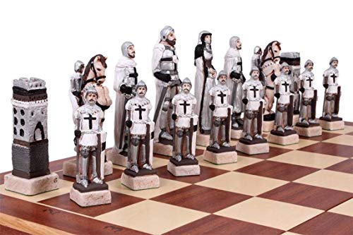 GRUNWALD 56cm / 22in Mármol Piedra de Lujo juego de ajedrez en el tablero de madera, medieval Polonia / Europa temáticas, juego clásico