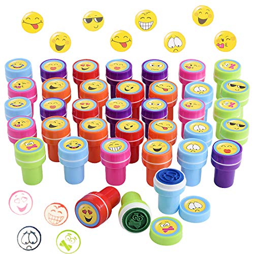 Gudotra 36pcs Sellos de Emoji Sellos de Entintado Niños Favor de Fiesta Infantil Regalo de Cumpleaños Cajas de Sorpresas (Emoji)