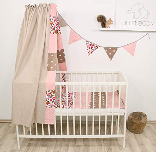 Guirnalda de banderines de ULLENBOOM ® con beige ardilla (guirnalda de tela: 1,90 m; 5 banderines; decoración para la habitación de los niños; fiestas de bienvenida para bebés)