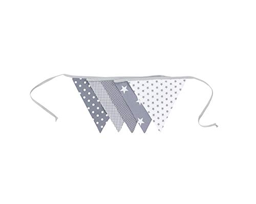 Guirnalda de banderines de ULLENBOOM ® con estrellas grises (guirnalda de tela: 1,90 m; 5 banderines; decoración para la habitación de los niños; fiestas de bienvenida para bebés)