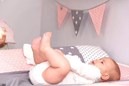 Guirnalda de banderines de ULLENBOOM ® con menta gris (guirnalda de tela: 1,25 m; 3 banderines; decoración para la habitación de los niños; fiestas de bienvenida para bebés)