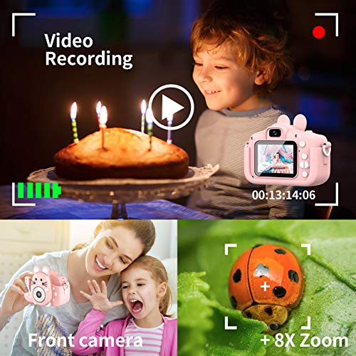 Hangrui Cámara Digital para Niños,Cámara Fotos Infantil con 32GB TF Tarjeta,Pantalla de Protección Ocular IPS de 1080P 2,0" HD Selfie Video Cámara Fotos Niños Regalos para Niños y niñas(Rosado)