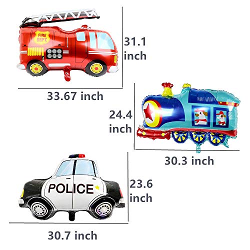 Haosell Pack de 9 globos con forma de coche para fiestas de niños, con temática de vehículos de construcción, fuego, coche de policía, vehículos, excavadoras, tren