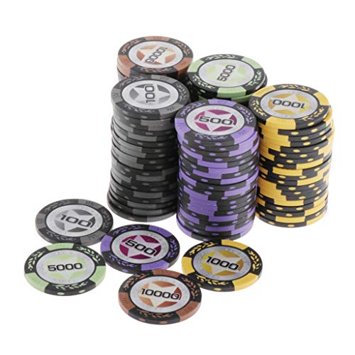 Hellery Fichas de Póker Fichas de Casino Colores Brillantes Números Claros de 4 cm de Diámetro Aproximadamente 100 Juegos de Mesa - 100 500 1000 5000 10000
