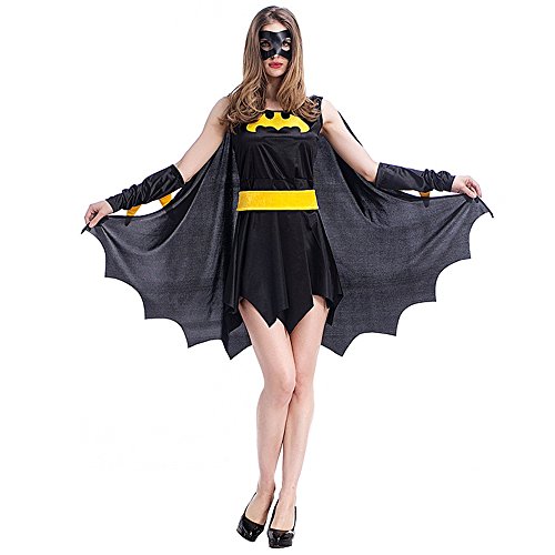 HUIO Halloween Vestido de la Mujer Black Bat Warrior Suit Anime Game Uniform Set Halloween Factory Outlet Party Pack Cosplay Ropa Cosplay Ropa para el Traje Cosplay