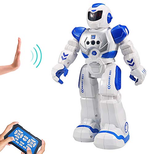 HUSAN Infantil Robot de Control Remoto niños, Robot de Baile Inteligente con Juguetes Control infrarrojo,programable,Ojos LED, Canto Caminando Regalo,Kit de Robot(Azul)