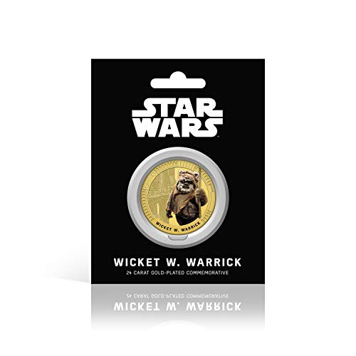 IMPACTO COLECCIONABLES Star Wars Trilogía Original Episodios IV - Vi - Wicket W. Warrick - Moneda / Medalla Conmemorativa acuñada con baño en Oro 24 Quilates y Coloreada a 4 Colores - 44mm