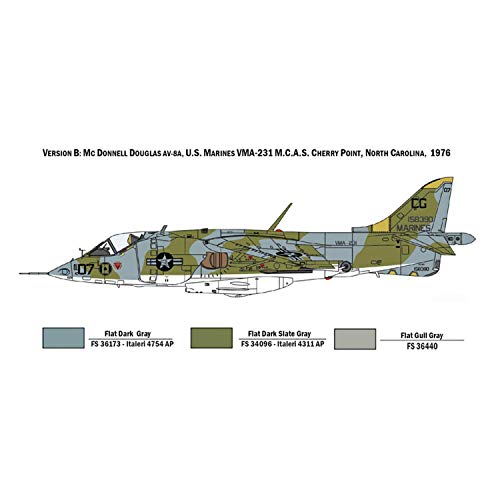 Italeri 1410S AV-8A Harrier-Maqueta de construcción (Escala 1:72), Color Plateado