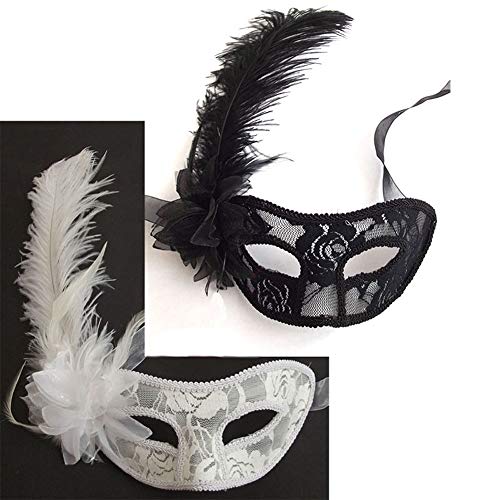 Jamkf Decoración de Halloween Material de la máscara de la Princesa de la Media Cara Lateral de la Flor de Avestruz Pluma Pluma máscara Creativa de la Tendencia de la Personalidad ( Color : Negro )