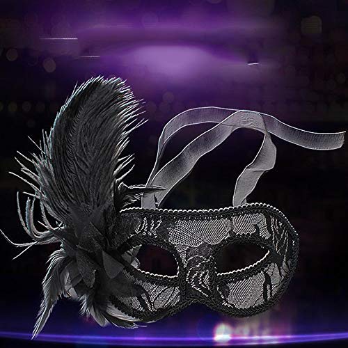 Jamkf Decoración de Halloween Material de la máscara de la Princesa de la Media Cara Lateral de la Flor de Avestruz Pluma Pluma máscara Creativa de la Tendencia de la Personalidad ( Color : Negro )