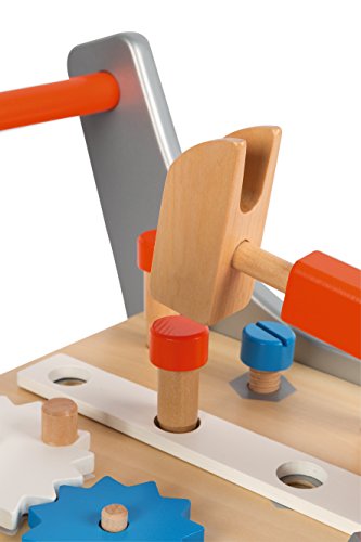 Janod - J06478 - Carrito de bricolaje Brico'Kids, magnético, de madera, multicolor, juego de simulación con 25 herramientas y accesorios para niños a partir de 18 meses