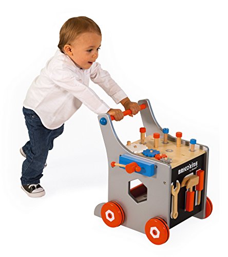 Janod - J06478 - Carrito de bricolaje Brico'Kids, magnético, de madera, multicolor, juego de simulación con 25 herramientas y accesorios para niños a partir de 18 meses
