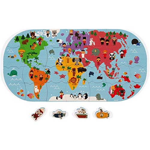 Janod- Mapa del Mundo Juguete de baño para niños pequeños-Manipulación y destreza-A Partir de 3 años (JURATOYS J04719)
