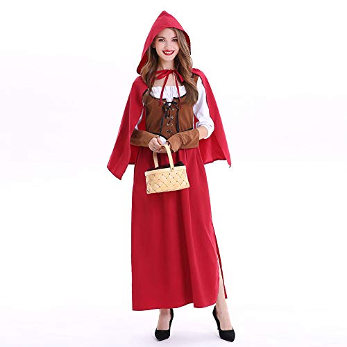 JH&MM Disfraz de Halloween Mujer Cazador del Bosque Vestido de Capa roja Disfraz de Mascarada,S