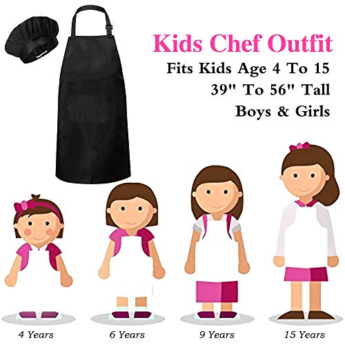 JLySHOP - Traje de chef para niños, conjunto de delantal, gorro y manguitos para niños, disfraz de chef ajustable para niños y niñas, ropa para cocinar y hornear, para niños de 4 a 15 años