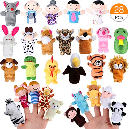 Joinfun Marionetas de Dedo Animales y Familias para Niños Bebe 28Piezas Cartoon Animal Hand Toys Infantes Niños pequeños Cuento Educativo Hora
