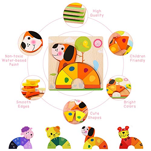 joylink Puzzles de Madera, 4 Piezas Rompecabezas de Madera Bebes Puzzles de Madera Educativos Juguetes para Bebes Montessori Educativos Rompecabezas Juegos para Niños1 2 3 Años