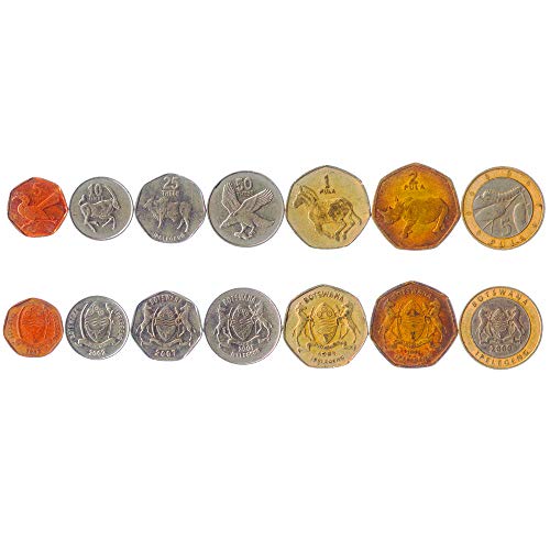 Juego de 7 Monedas de Botswana. 5, 10, 25, 50 Thebe, 1, 2, 5 Pula. 1991-2009