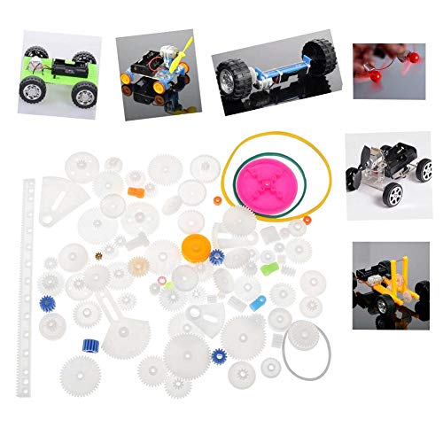 Juego de engranajes de 85 piezas, kit de manga de eje de polea de correa de engranaje de plástico DIY suministros de fabricación de modelos científicos accesorios de juguetes educativos para niños