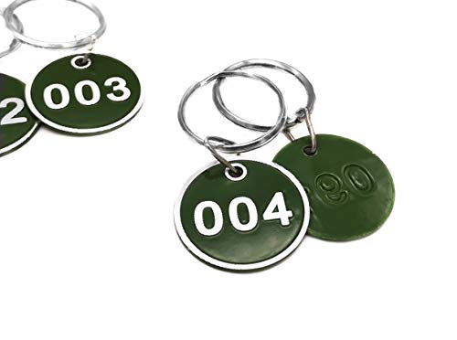 Juego de llaveros con chapas de metal numeradas, de aleación de aluminio, para llaves, número de identificación, llaveros numerados, 50 unidades, verde, 51 to 100