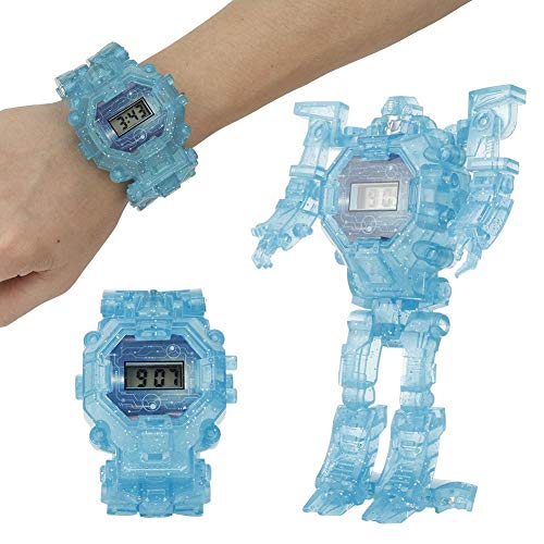 Juguete electrónico de la deformación del Reloj, Juguete del Robot del Reloj de la deformación de la luz 2-in-1 del Juguete de la transformación de la luz de los niños para los niños(Blue)