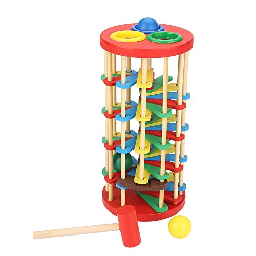 Juguete para golpear, golpear y rodar torre de madera con martillo color brillante juguetes de educación temprana para niños pequeños niños en edad preescolar niños