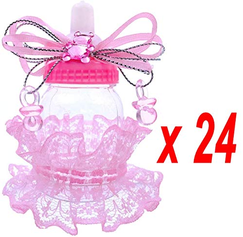 JZK 24 x Rosa biberones favores Baby Shower Cajas Regalo para Baby Shower Fiesta cumpleaños niña Bautizo Bautismo recién Nacido