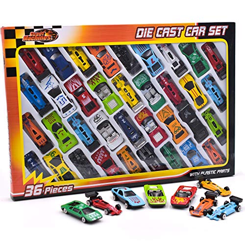 KandyToys Kids Die Cast Metal Toy Cars - 36 Piece Racing Cars, Convertible Toy Car Pack