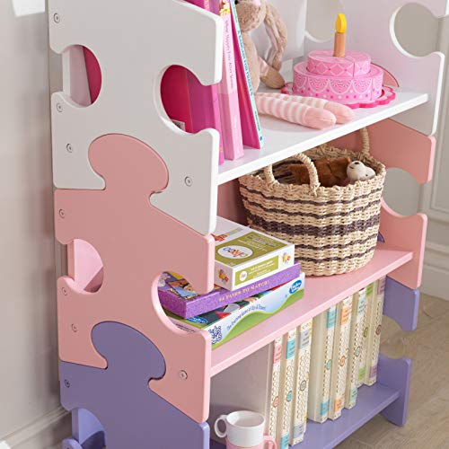KidKarft - Estantería infantil de madera con diseño puzzle y 3 estantes, muebles para salas de juego y dormitorio de niños, multicolor (pastel) (14415)