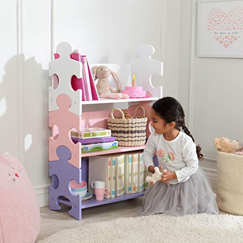 KidKarft - Estantería infantil de madera con diseño puzzle y 3 estantes, muebles para salas de juego y dormitorio de niños, multicolor (pastel) (14415)