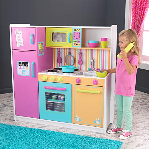 KidKraft- Cocina de juguete de madera Deluxe Big and Bright, para niños, con accesorios para juegos de dramatización incluidos, Color Multicolor (53100 )