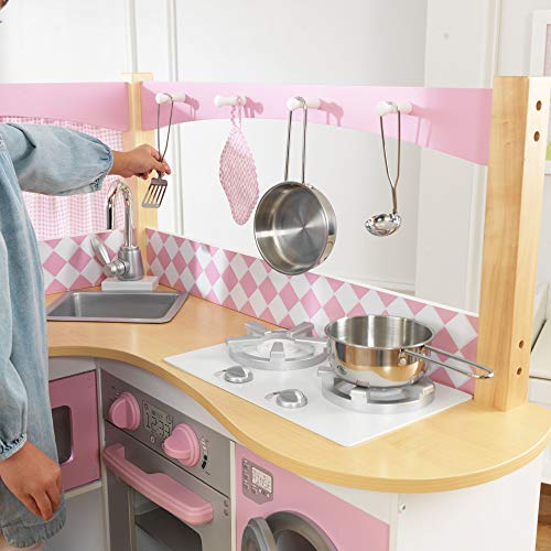 KidKraft- Cocina de juguete de madera para niños con accesorios para juegos de dramatización incluidos Grand Gourmet Corner , Color Rosa y blanco (53185)