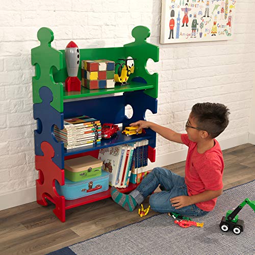 KidKraft - Estantería infantil de madera con diseño puzzle y 3 estantes, muebles para salas de juego y dormitorio de niños, multicolor (colores primarios) (14400)
