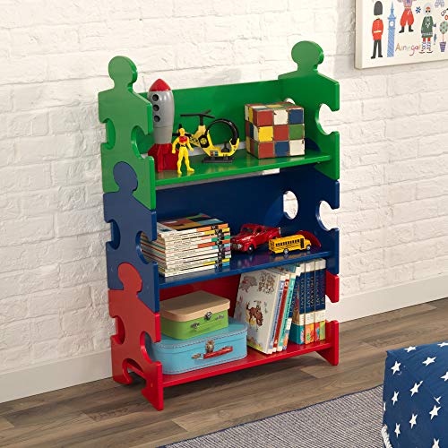 KidKraft - Estantería infantil de madera con diseño puzzle y 3 estantes, muebles para salas de juego y dormitorio de niños, multicolor (colores primarios) (14400)