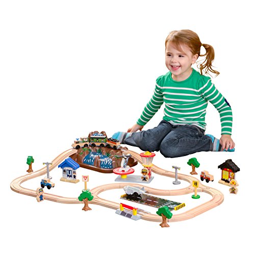 KidKraft- Juego de tren con vía de madera para niños, vía clásica con accesorios incluidos (61 piezas) Bucket Top Mountain Train (17826) , color/modelo surtido