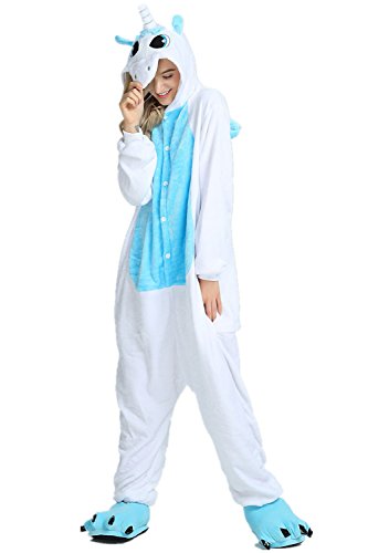 Kika Monkey Pijama disfraz de unicornio para adultos de franela, tipo mono Blue-wing L