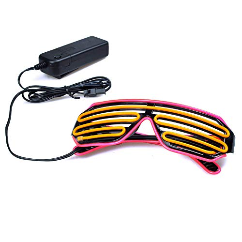 KingCorey Glow Shutter Neon Rave Glasses El Wire Flashing Gafas de Sol LED Light Up Disfraces de DJ para Fiesta, 80, EDM (Rosa+Amarillo)