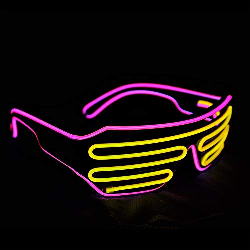KingCorey Glow Shutter Neon Rave Glasses El Wire Flashing Gafas de Sol LED Light Up Disfraces de DJ para Fiesta, 80, EDM (Rosa+Amarillo)