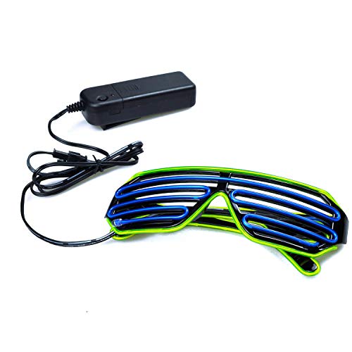 KingCorey Glow Shutter Neon Rave Glasses El Wire Flashing Gafas de Sol LED Light Up Disfraces de DJ para Fiesta, 80, EDM (Verde Claro+Azul)