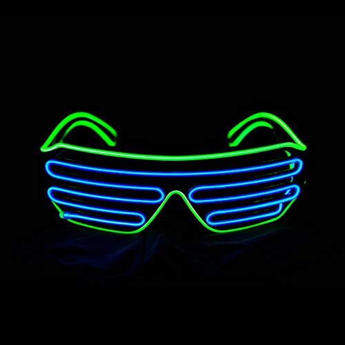 KingCorey Glow Shutter Neon Rave Glasses El Wire Flashing Gafas de Sol LED Light Up Disfraces de DJ para Fiesta, 80, EDM (Verde Claro+Azul)