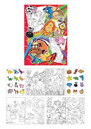 KINPARTY ® - 12 Libros con dibujos para colorear y Pegatinas – Para regalos, cumpleaños, piñatas – Arte infantil – Material educativo