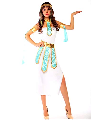 KIRALOVE Disfraz de Cleopatra - Egipcio - Blanco - Dorado - Disfraces de Mujer - Halloween - Carnaval - Adultos - Fiestas - Talla m - Idea de Regalo Original