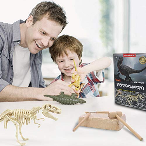 Kit de excavación y excavación de fósiles de dinosaurio | Juguetes de excavación arqueológica con martillo de yeso cepillo de limpieza para cavar dinosaurios esqueleto regalo de cumpleaños para niños