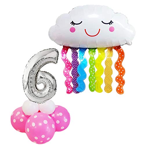 KREA Juego de centro de mesa con globos de números inflables para cumpleaños de 6 años, color rosa con forma de nube, decoración creativa, para niños y adultos, instrucciones en italiano